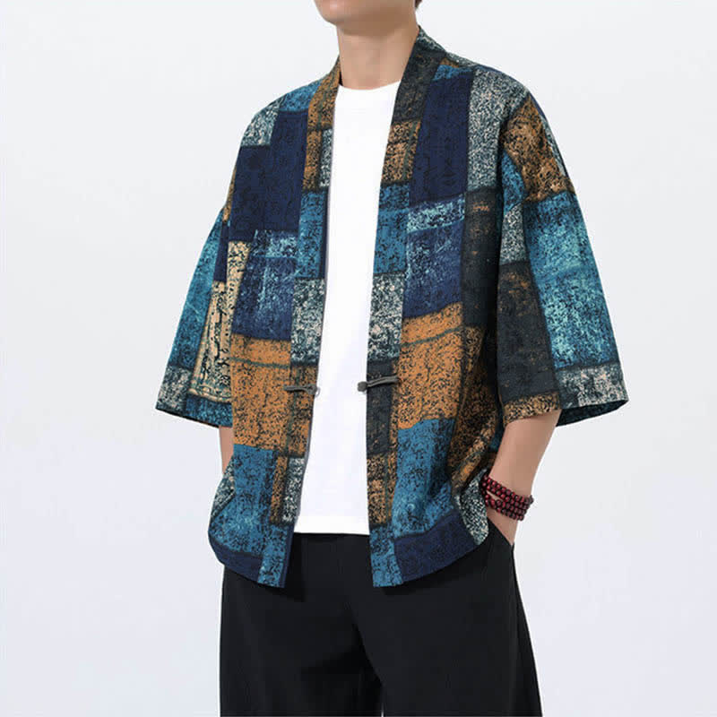 Buddha Stones Summer Tropical Leaf Print Linen Blend Men's Short Sleeve Kimono - image 9