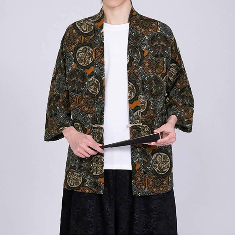 Buddha Stones Summer Tropical Leaf Print Linen Blend Men's Short Sleeve Kimono - image 15