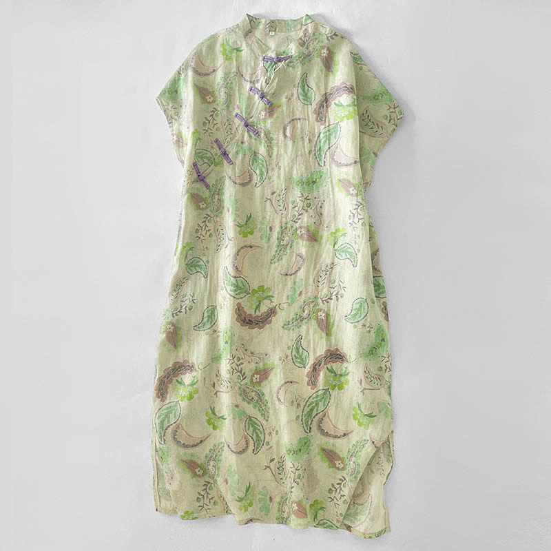 Buddha Stones Summer Vintage Paisley Floral Mandarin Collar Women's Short Sleeve Dresses With Pockets - PaleGreen - US14，UK/AU18，EU46 (2XL) - image 11