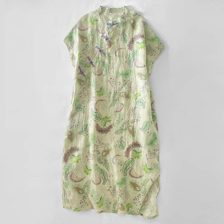 Buddha Stones Summer Vintage Paisley Floral Mandarin Collar Women's Short Sleeve Dresses With Pockets - PaleGreen - US14，UK/AU18，EU46 (2XL) - image 11