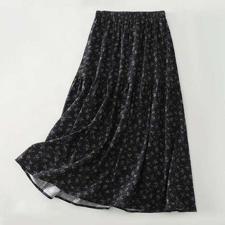 Buddha Stones Floral Elastic Waist Ruffle Hem Women's Skirt - Black - US8-10，UK/AU12-14，EU40-42 (2XL) - image 2