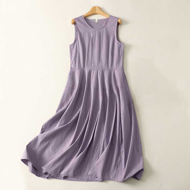 Buddha Stones Summer Cotton High Waist Women's Sleeveless Midi Dress With Pockets - Thistle - US12，UK/AU16，EU44 (2XL) - image 0