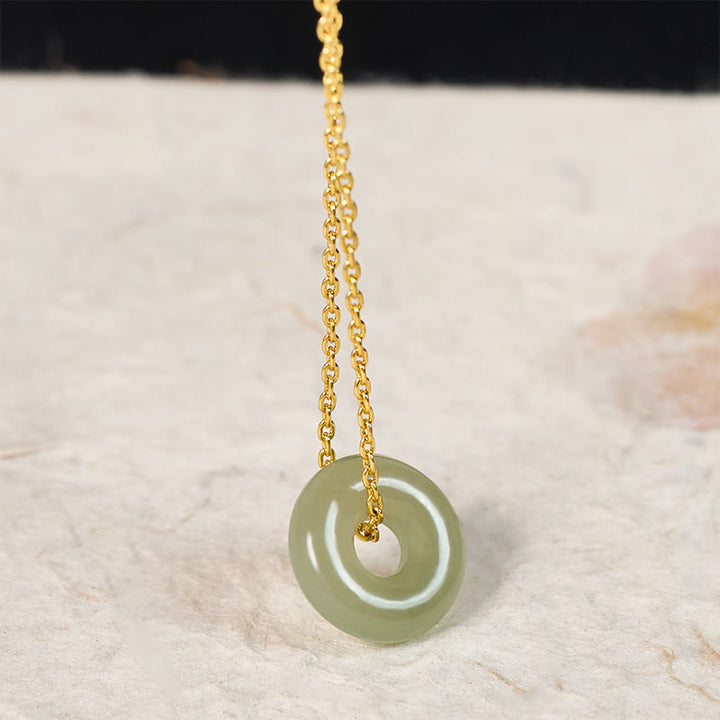 Buddha Stones Natural Green Jade Peace Buckle Prosperity Necklace Pendant - image 3