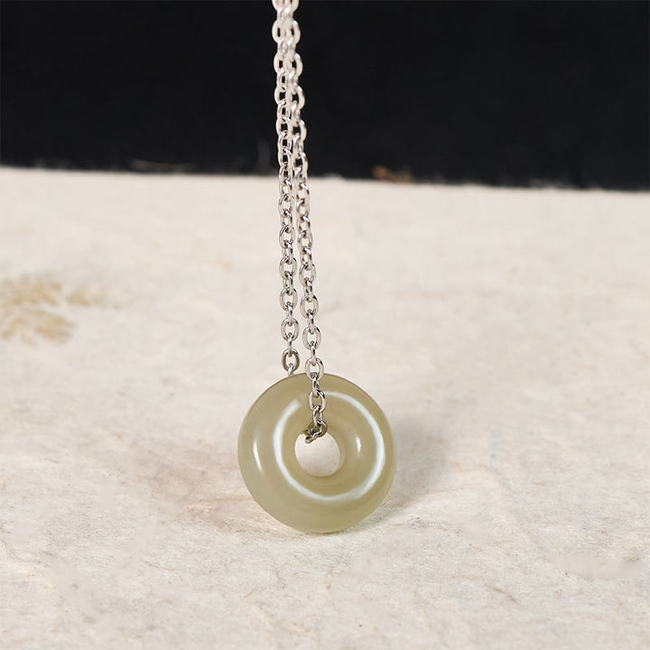 Buddha Stones Natural Green Jade Peace Buckle Prosperity Necklace Pendant - image 11