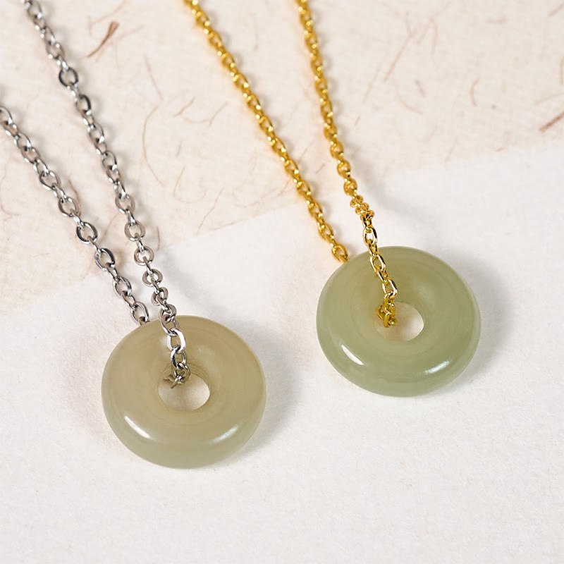 Buddha Stones Natural Green Jade Peace Buckle Prosperity Necklace Pendant - image 1