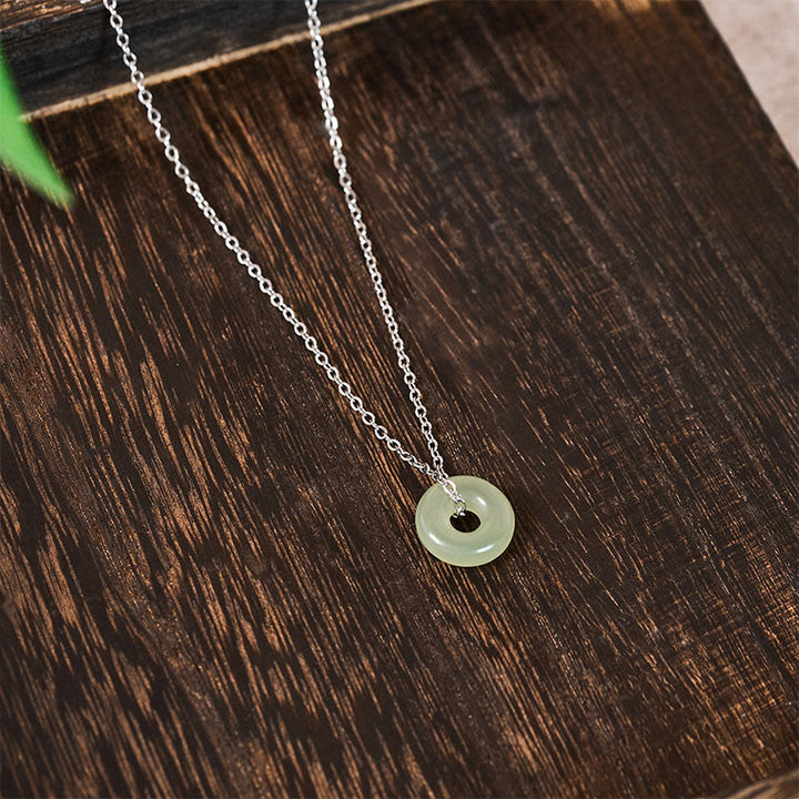 Buddha Stones Natural Green Jade Peace Buckle Prosperity Necklace Pendant - image 12