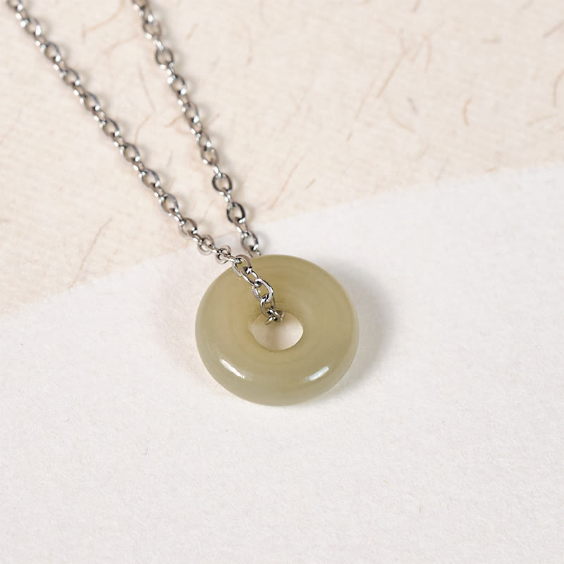 Buddha Stones Natural Green Jade Peace Buckle Prosperity Necklace Pendant - image 10