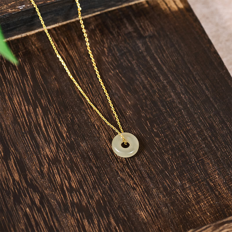 Buddha Stones Natural Green Jade Peace Buckle Prosperity Necklace Pendant - image 4