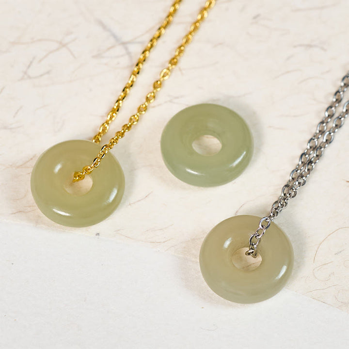 Buddha Stones Natural Green Jade Peace Buckle Prosperity Necklace Pendant - image 15