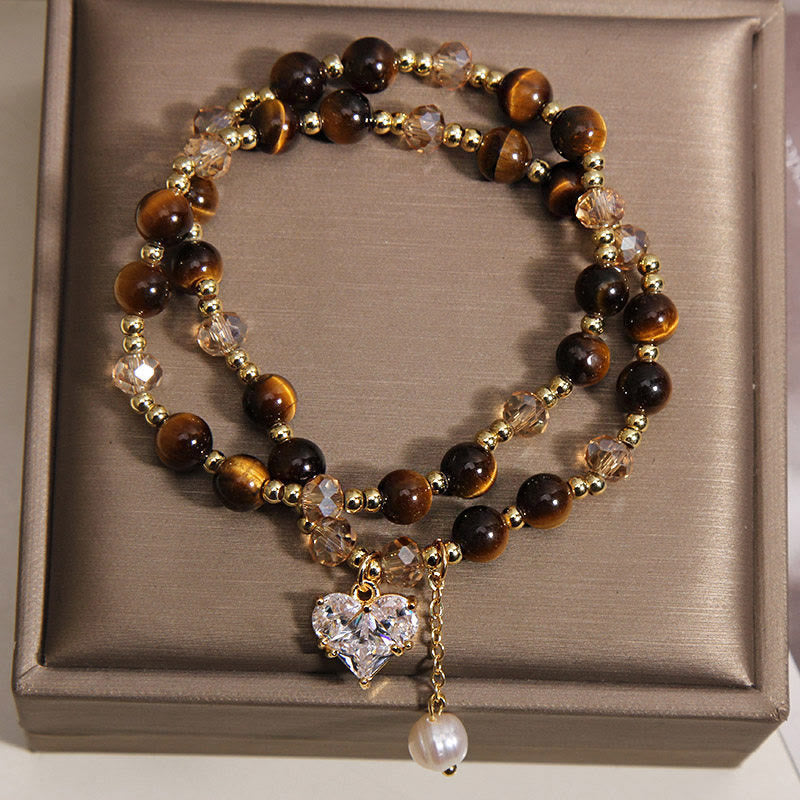 Buddha Stones Natural Tiger Eye Love Heart Double Wrap Protection Bracelet - image 1