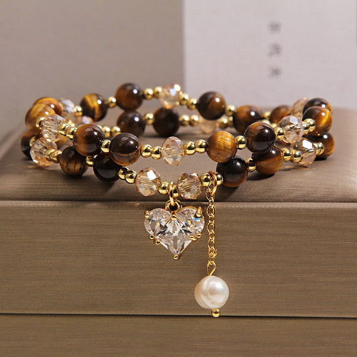Buddha Stones Natural Tiger Eye Love Heart Double Wrap Protection Bracelet - image 6