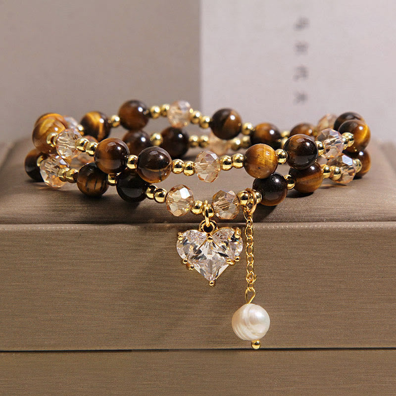Buddha Stones Natural Tiger Eye Love Heart Double Wrap Protection Bracelet - Tiger Eye(Wrist Circumference: 15-16cm) - image 0