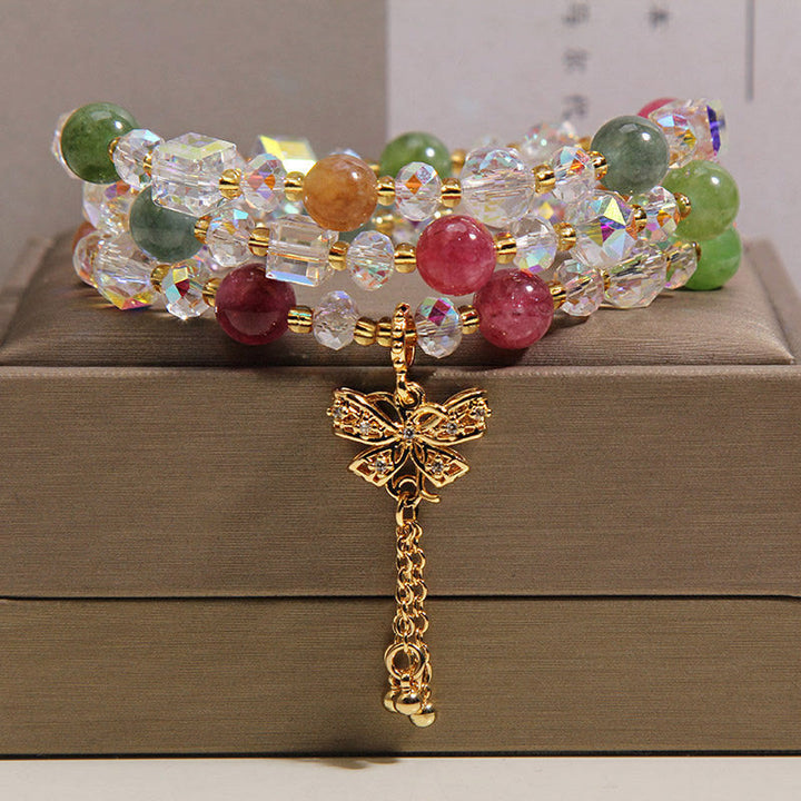 Buddha Stones Colorful Tourmaline Butterfly Wisdom Triple Wrap Bracelet - Tourmaline(Wrist Circumference 15-16cm) - image 0