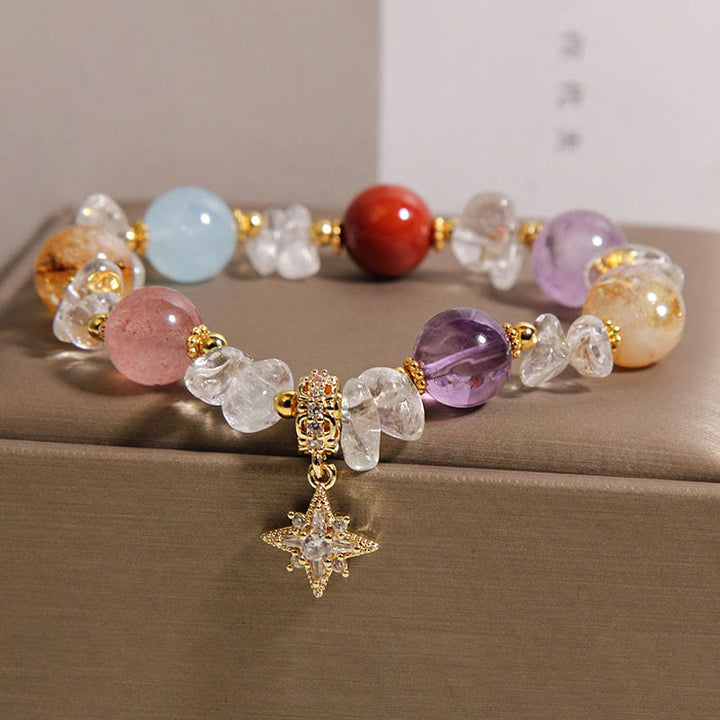 Buddha Stones Natural Various Crystal Clear Quartz Zircon Hexagram Charm Healing Bracelet - image 5
