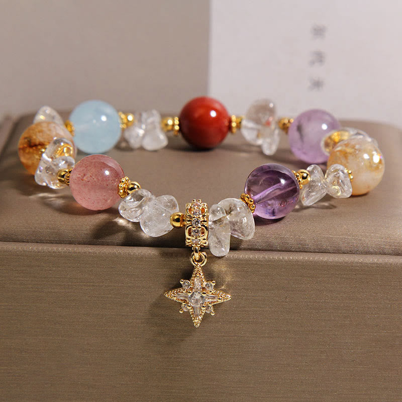 Buddha Stones Natural Various Crystal Clear Quartz Zircon Hexagram Charm Healing Bracelet - image 4