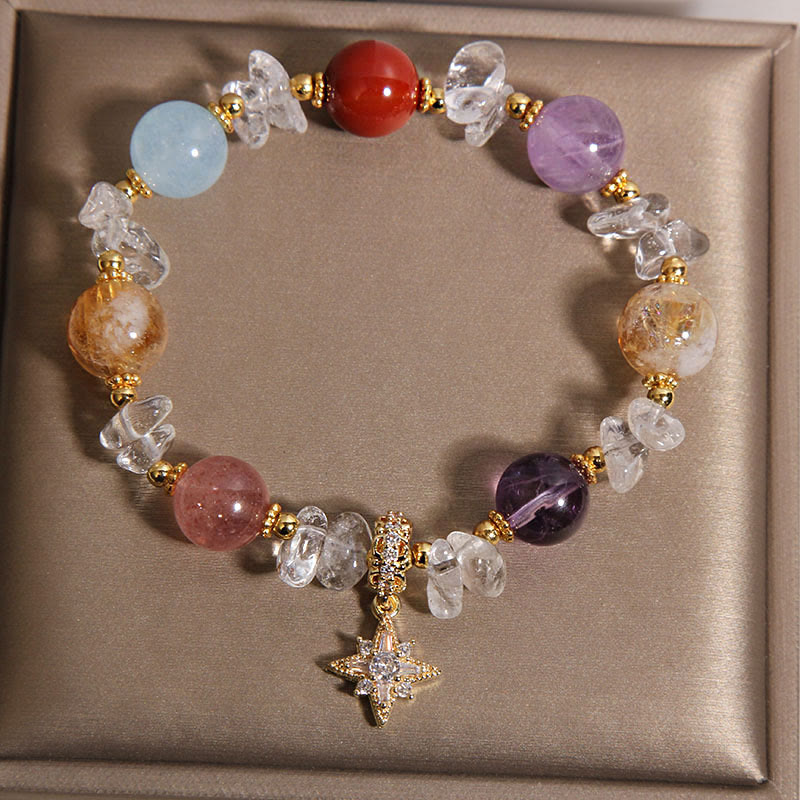 Buddha Stones Natural Various Crystal Clear Quartz Zircon Hexagram Charm Healing Bracelet - image 1