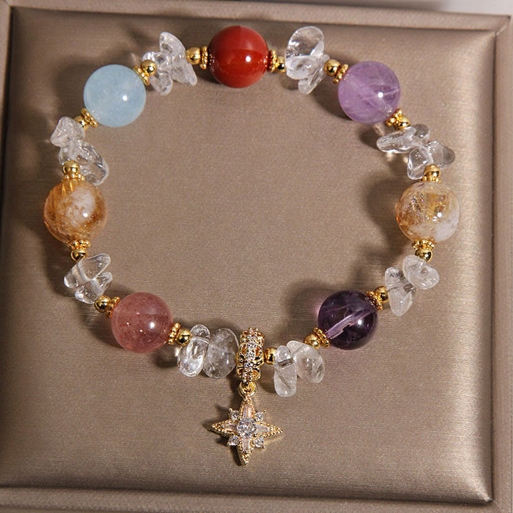 Buddha Stones Natural Various Crystal Clear Quartz Zircon Hexagram Charm Healing Bracelet - image 1