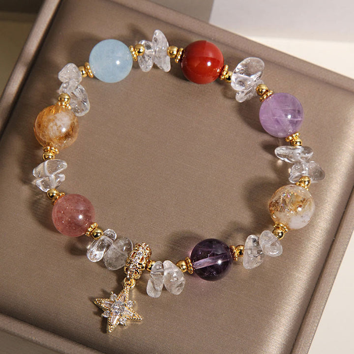 Buddha Stones Natural Various Crystal Clear Quartz Zircon Hexagram Charm Healing Bracelet - image 3