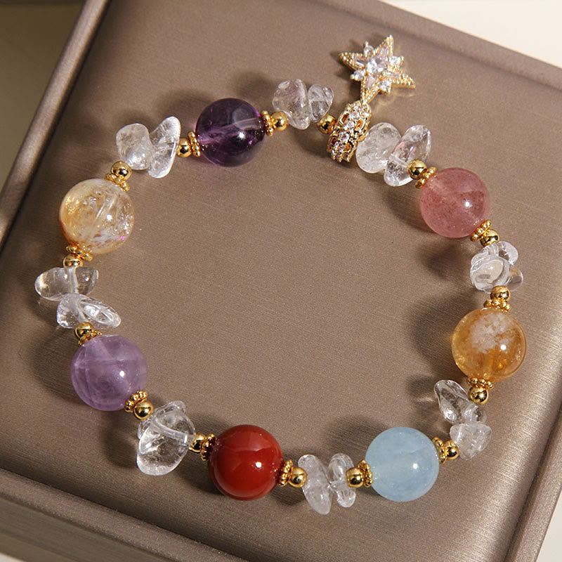 Buddha Stones Natural Various Crystal Clear Quartz Zircon Hexagram Charm Healing Bracelet - image 2