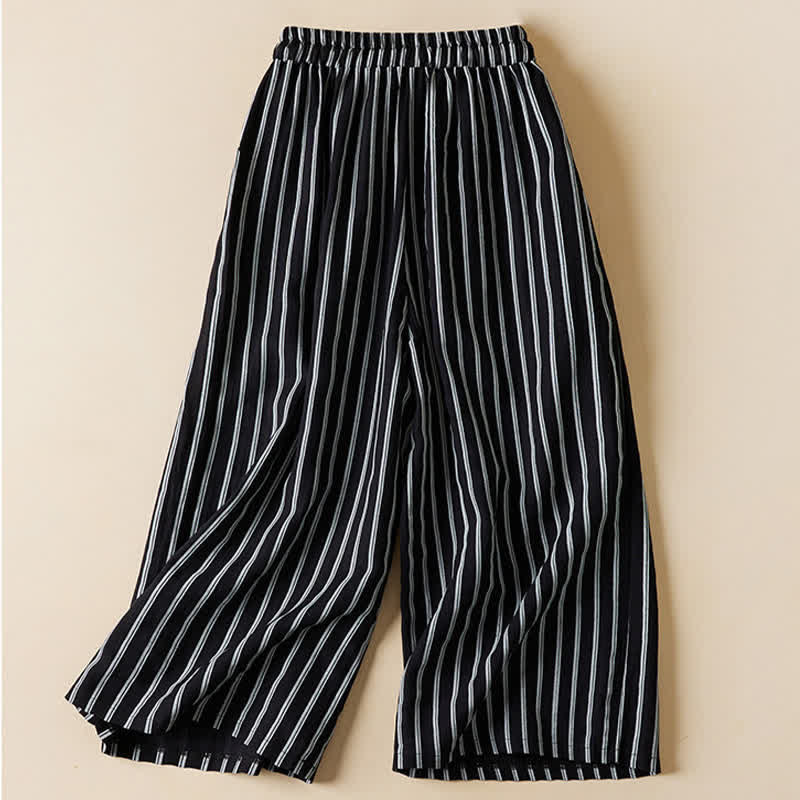 Buddha Stones Spring Elastic Waist Solid Women's Cropped Wide Leg Pants With Pockets - image 1