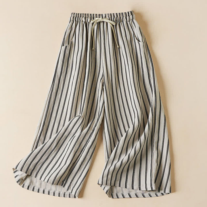 Buddha Stones Spring Elastic Waist Solid Women's Cropped Wide Leg Pants With Pockets - Beige - US8-10，UK/AU12-14，EU40-42 (2XL) - image 6