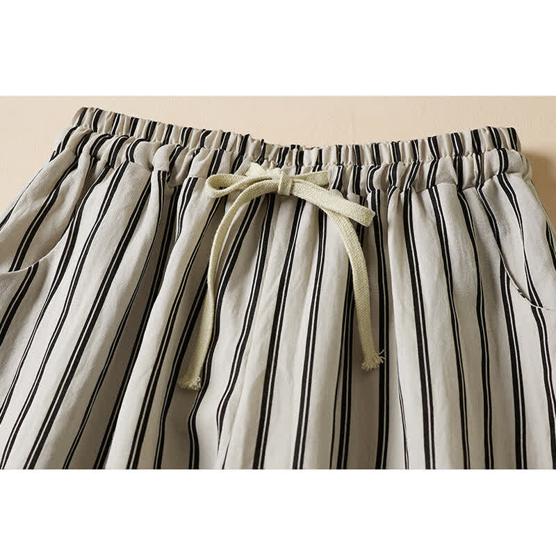 Buddha Stones Spring Elastic Waist Solid Women's Cropped Wide Leg Pants With Pockets - image 8
