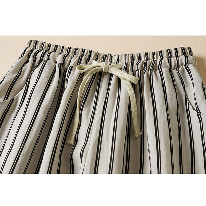Buddha Stones Spring Elastic Waist Solid Women's Cropped Wide Leg Pants With Pockets - image 8