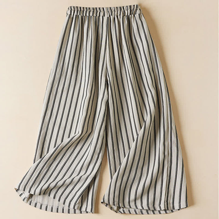Buddha Stones Spring Elastic Waist Solid Women's Cropped Wide Leg Pants With Pockets - image 7