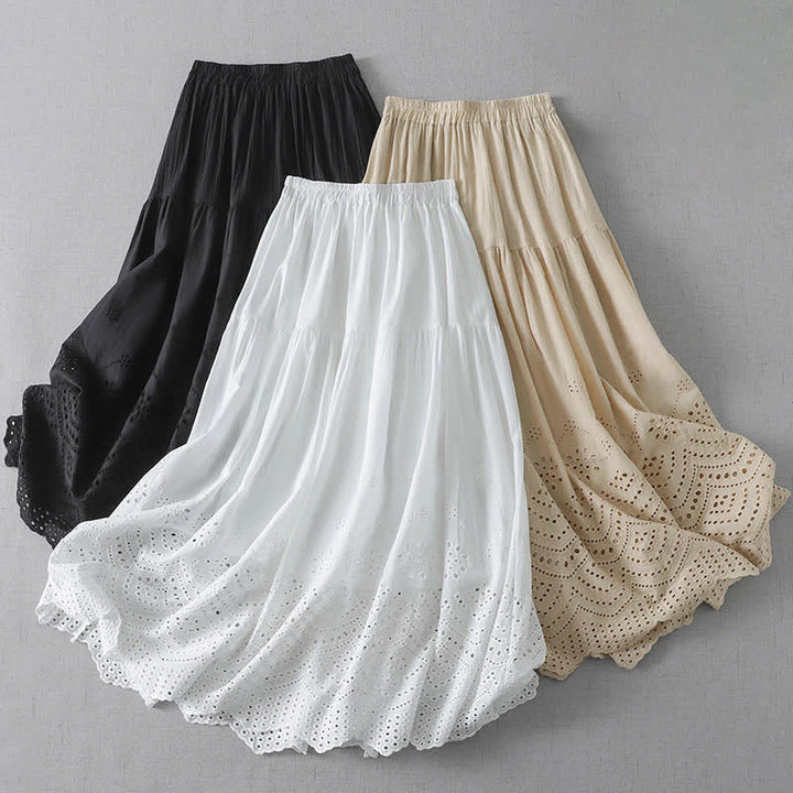 Buddha Stones Summer Boho Hollow Hem Design Solid Women's Skirts - image 20
