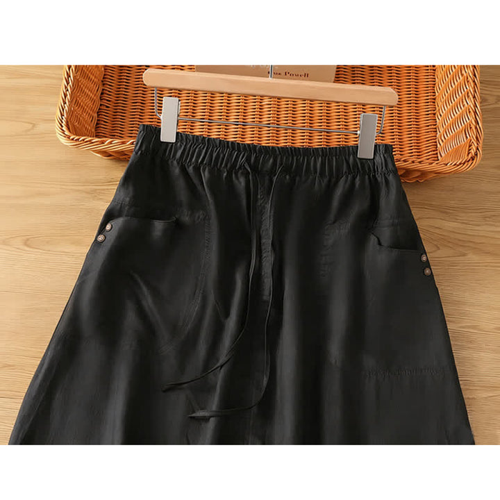 Buddha Stones Spring Casual Drawstring Solid Women's Skirts With Pockets - image 17