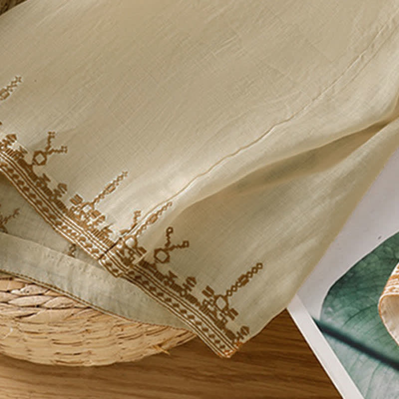 Buddha Stones Summer Boho Embroidery Solid Women's Wide Leg Pants With Pockets - image 16