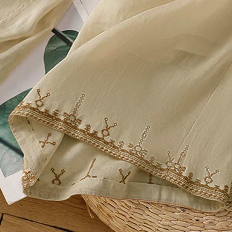 Buddha Stones Summer Boho Embroidery Solid Women's Wide Leg Pants With Pockets - image 17