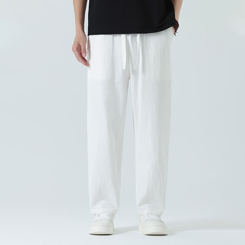 Buddha Stones Summer Cotton Minimalist Elastic Waist Men's Straight Pants With Pockets - image 15