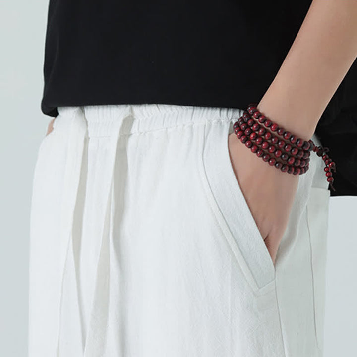 Buddha Stones Summer Cotton Minimalist Elastic Waist Men's Straight Pants With Pockets - image 25