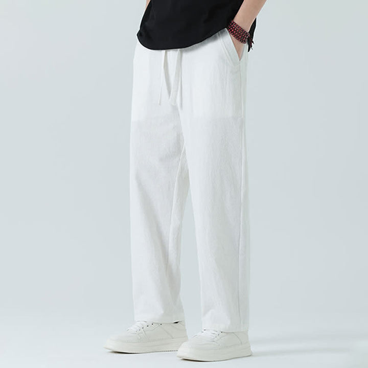 Buddha Stones Summer Cotton Minimalist Elastic Waist Men's Straight Pants With Pockets - image 17