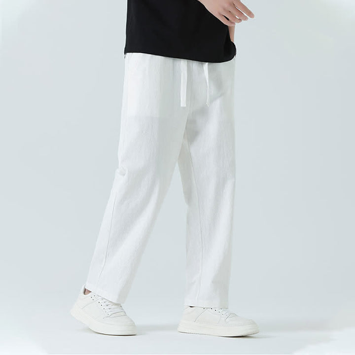 Buddha Stones Summer Cotton Minimalist Elastic Waist Men's Straight Pants With Pockets - image 20