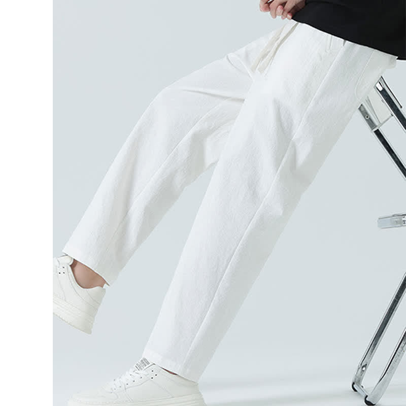 Buddha Stones Summer Cotton Minimalist Elastic Waist Men's Straight Pants With Pockets - image 21