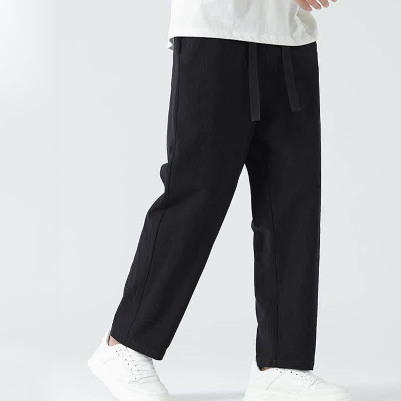 Buddha Stones Summer Cotton Minimalist Elastic Waist Men's Straight Pants With Pockets - image 10