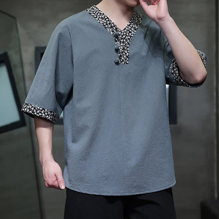 Buddha Stones Summer Casual Mandarin Collar Frog Button Cotton Men's Short Sleeve Shirt - image 13