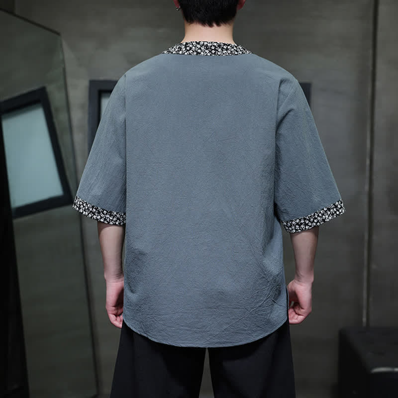 Buddha Stones Summer Casual Mandarin Collar Frog Button Cotton Men's Short Sleeve Shirt - image 12