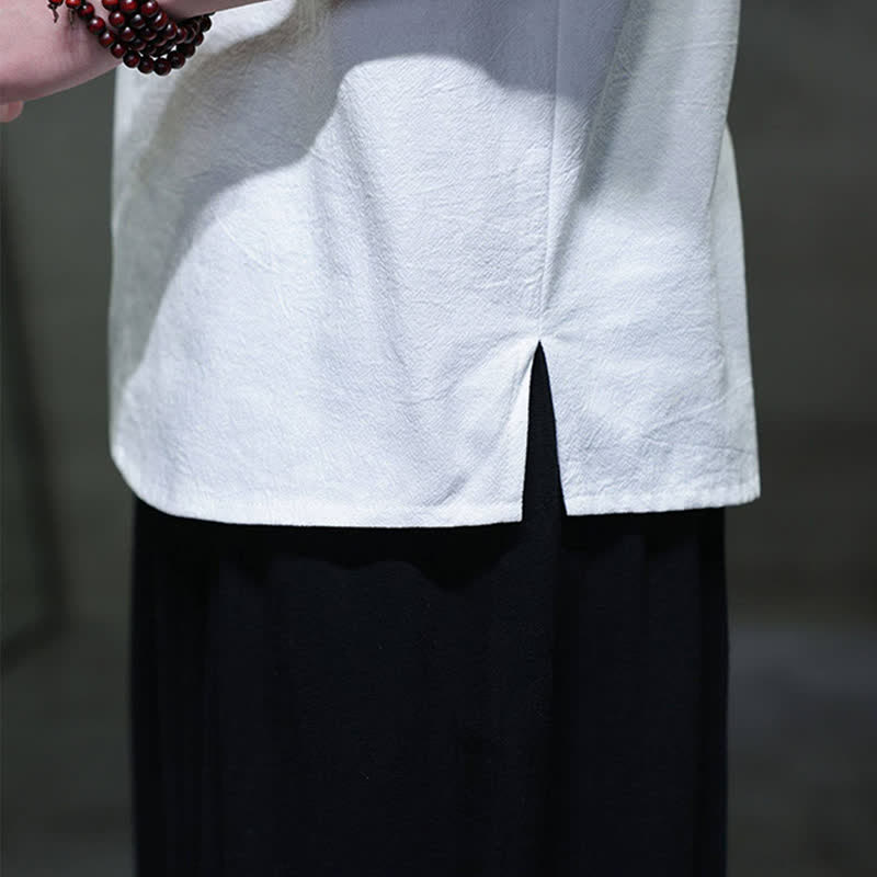 Buddha Stones Summer Casual Mandarin Collar Frog Button Cotton Men's Short Sleeve Shirt - image 10