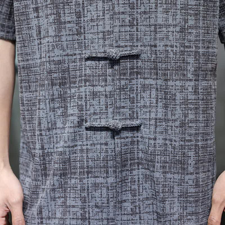 Buddha Stones Summer Casual Mandarin Collar Frog Button Solid Men's Short Sleeve Shirt - image 9