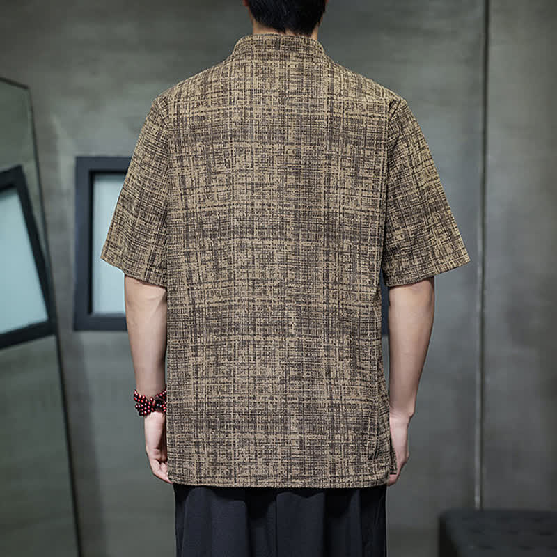 Buddha Stones Summer Casual Mandarin Collar Frog Button Solid Men's Short Sleeve Shirt - image 12