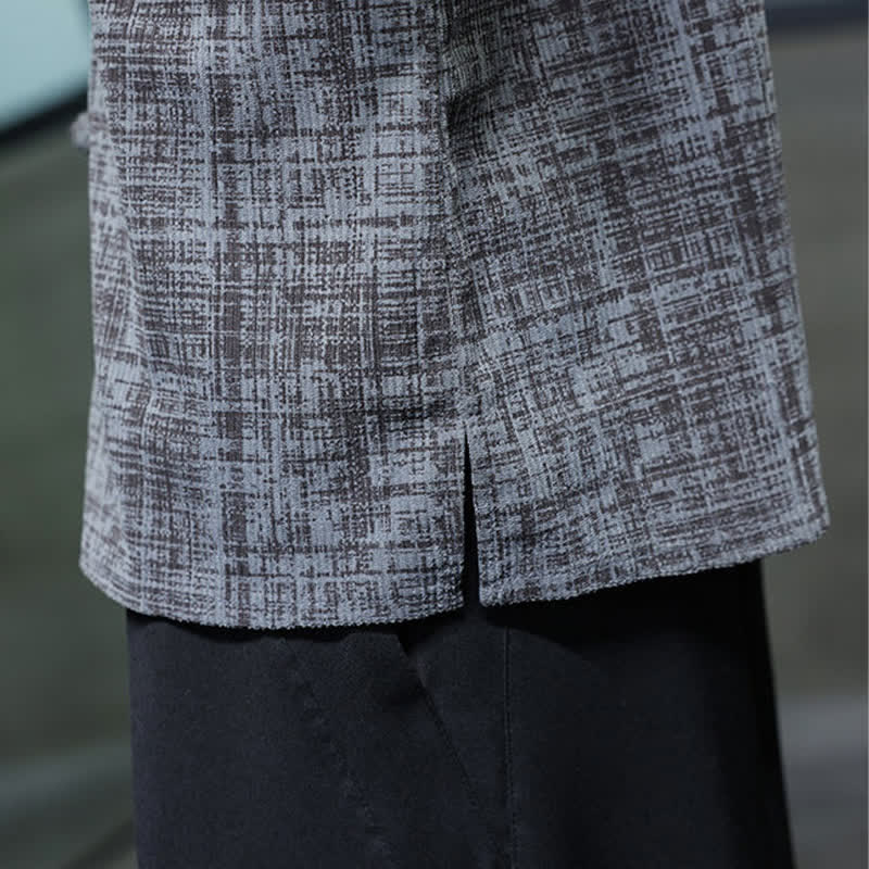 Buddha Stones Summer Casual Mandarin Collar Frog Button Solid Men's Short Sleeve Shirt - image 10