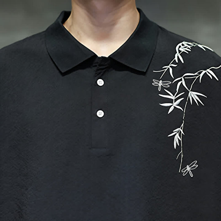 Buddha Stones Summer Casual Embroidery Solid Men's Short Sleeve Shirts - image 11