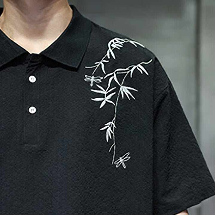 Buddha Stones Summer Casual Embroidery Solid Men's Short Sleeve Shirts - image 12