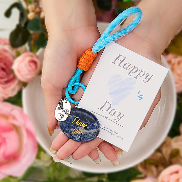 Buddha Stones Thank You Gifts Natural Sodalite Calm Key Chain Hanging Decoration - Sodalite(Calm♥Harmony) - image 0
