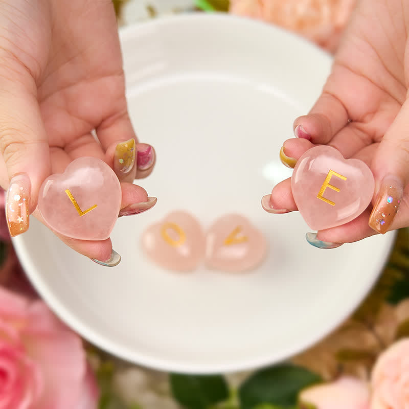 Buddha Stones 4Pcs Love & Comfort Heart Pattern Natural Rose Quartz Healing Crystal Stone Decor - image 9