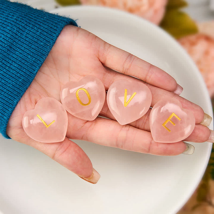 Buddha Stones 4Pcs Love & Comfort Heart Pattern Natural Rose Quartz Healing Crystal Stone Decor - image 3