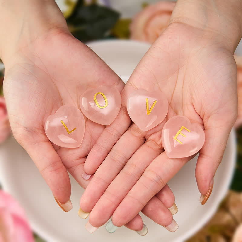 Buddha Stones 4Pcs Love & Comfort Heart Pattern Natural Rose Quartz Healing Crystal Stone Decor - image 5